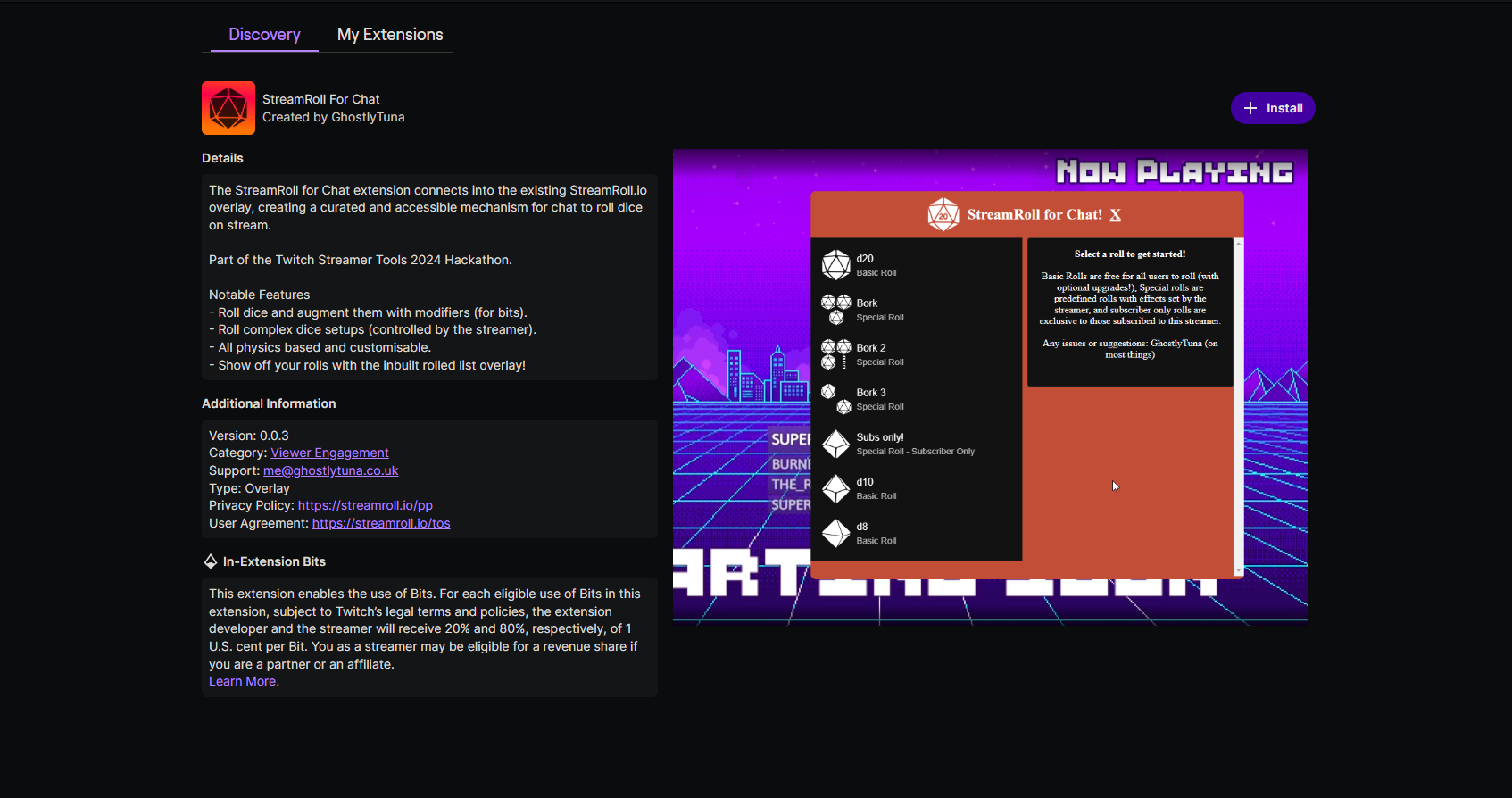 Extension Install Page