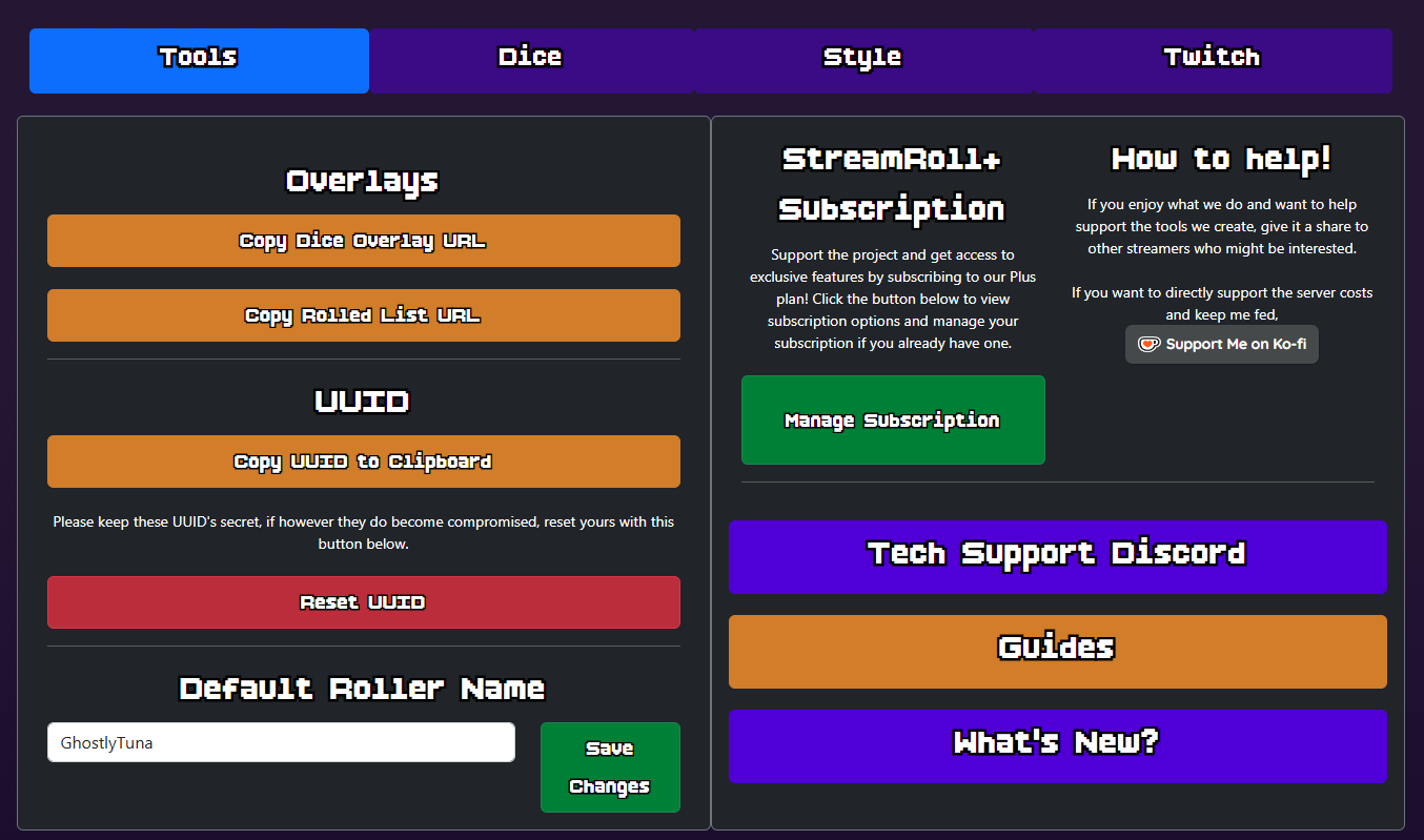StreamRoll Tools Tab